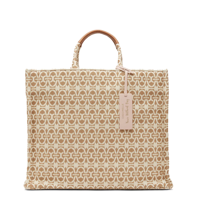 NEW Coccinelle Borsa Never Without Jacquard Large Multicolor Natural Carmel