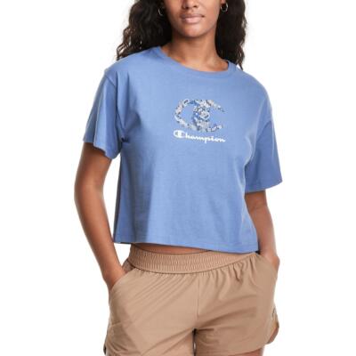 

Синяя женская футболка для фитнеса Champion укороченный топ Athletic  BHFO 7975, Seven seas blue