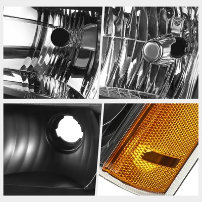 For 03-07 Silverado 1500-3500 Factory Style 4Pcs Amber Corner Headlights Black