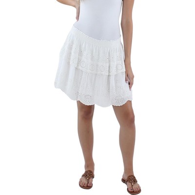 LoveShackFancy Womens White Eyelet Short Smocked Mini Skirt M BHFO 8528