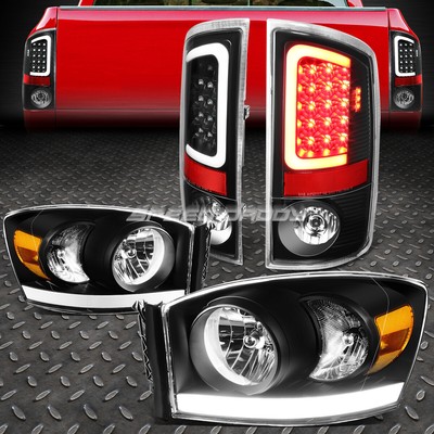 ЧЕРНЫЙ КОРПУС, ЯНТАРНАЯ ФАРА + DRL + ПРОЗРАЧНАЯ СВЕТОДИОДНАЯ ПАНЕЛЬ, ЗАДНИЙ СТОП-СИГНАЛ ДЛЯ 07-09 RAM