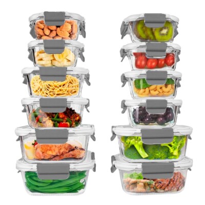 24-Piece Superior Glass Food Storage Containers Tupperware BPA-Free Locking Lids