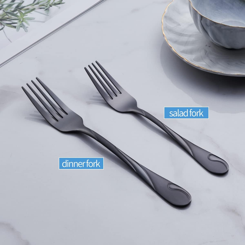 Black Salad Fork Set,  6.9-Inch Stainless Steel Shiny Black Metal Dessert Fork,