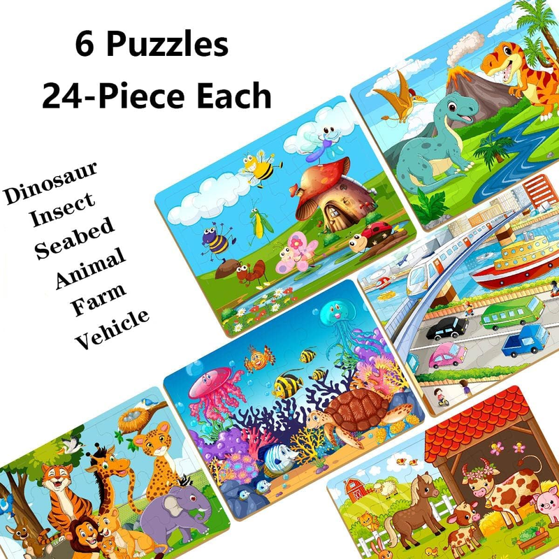 Puzzles for Kids Ages 3-5, 24 Piece Colorful Wooden Puzzles for Toddler Children