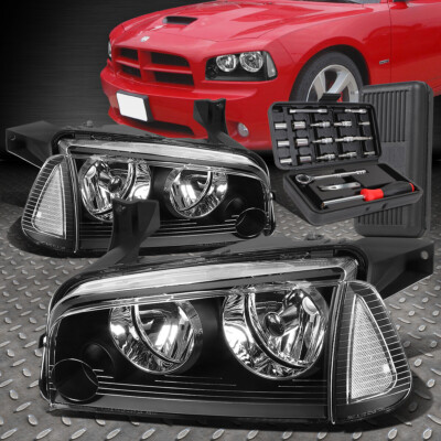ДЛЯ 06-10 DODGE CHARGER ЧЕРНЫЙ КОРПУС ПРОЗРАЧНАЯ УГЛОВАЯ ФАРА ГОЛОВНОГО ФОНАРЯ + НАБОР ИНСТРУМЕНТОВ