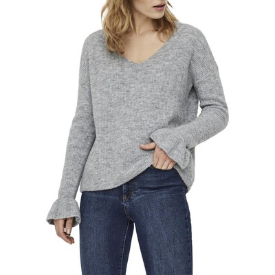 

Женский свитер Vero Moda Simone из меланжевой ткани с v-образным вырезом и воланами на рукавах