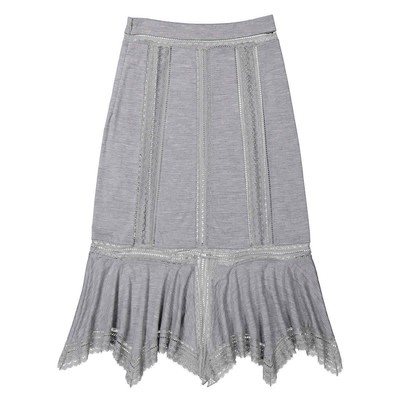 Pre-owned Burberry Ladies Cloud Grey Chantilly Lace And Wool Jersey Skirt In Gray