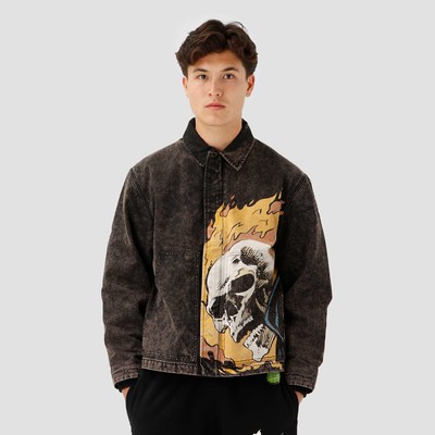 

HUF x Marvel Ghost Rider Work Jacket Мужская выстиранная черная, Черный, HUF x Marvel Ghost Rider Work Jacket