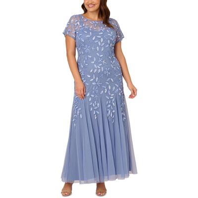 Adrianna Papell Женское синее вечернее платье с блестками Gown Plus 20W BHFO 2901