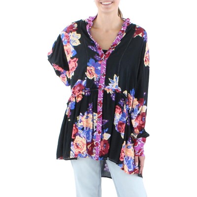 

Женская черная туника с цветочным принтом Free People, длинная рубашка на пуговицах,  BHFO 2513, Deep combo