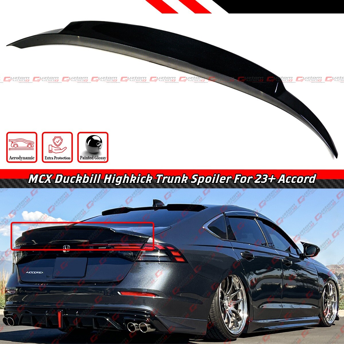 FOR 2023-2026 Honda Accord Glossy Black MCX Style JDM Duckbill Trunk Spoiler Lip