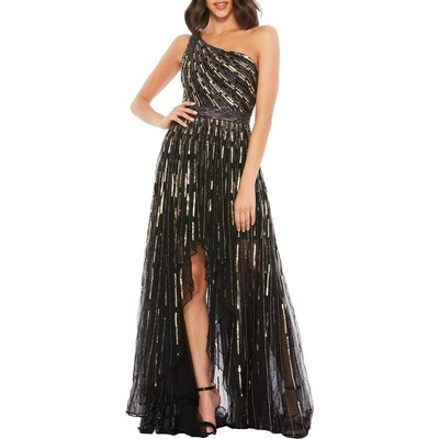 Женское черное макси-вечернее платье Mac Duggal, расшитое блестками, 0 BHFO 2675