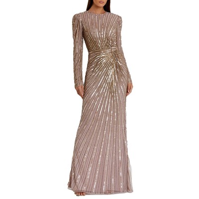 Женское вечернее платье Mac Duggal, украшенное серо-коричневыми вставками, 16 BHFO 6284
