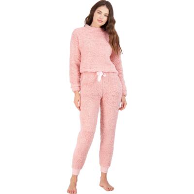 

Женская укороченная толстовка из шерпы YMI из 2 предметов и комплект домашней одежды для бега трусцой, Коралл