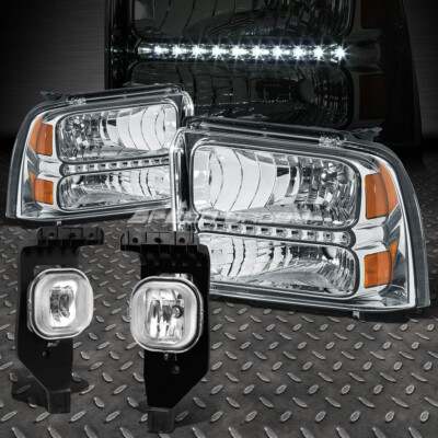 ХРОМИРОВАННЫЙ КОРПУС ФАРЫ LED DRL + ПРОТИВОТУМАННЫЕ ФАРЫ С ПРОЗРАЧНЫМИ ЛИНЗАМИ ДЛЯ 05-07 SUPER DUTY