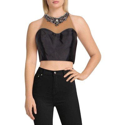 

Черная блузка с укороченным топом с атласной отделкой и иллюзией Terani Couture  BHFO 3004, Черный