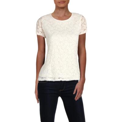 Calvin Klein Womens Ivory Lace Shirt Pullover Top Blouse Petites PM BHFO 2252