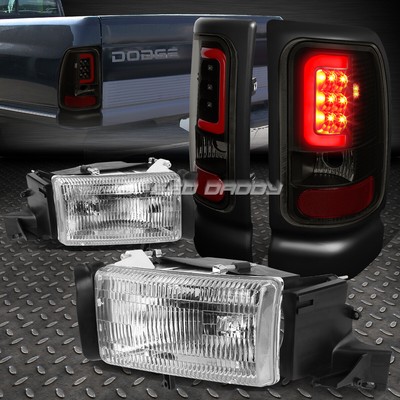 ХРОМИРОВАННЫЙ КОРПУС ФАРЫ OE + ЧЕРНАЯ СВЕТОДИОДНАЯ ПОЛОСА ЗАДНЕГО СТОП-СИГНАЛА ДЛЯ 94-02 DODGE RAM