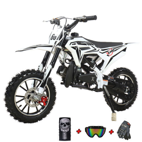 X-PRO 50cc Dirt Bike 2 Stroke Gas Powered Kids Mini Dirt Pit Bike White Plastics