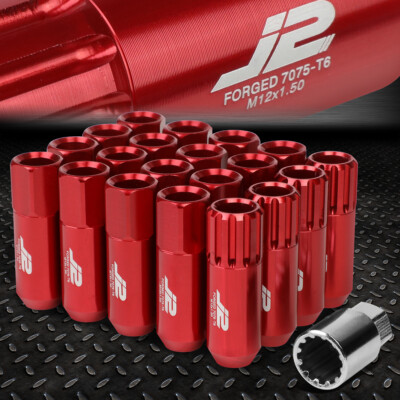 J2 ENGINEERING 7075 АЛЮМИНИЙ M12X1.5 16ШТ 60 ММ ГАЙКА С ОТКРЫТЫМ НАКОНЕЧНИКОМ 4ШТ ЗАМОК КРАСНЫЙ