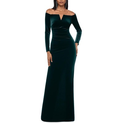 X by Xscape Womens Green Velvet Off-The-Shoulder Maxi Dress Gown 10 BHFO 3268