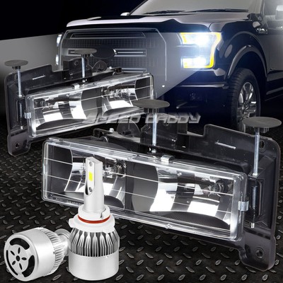 ЧЕРНЫЙ КОРПУС ФАРЫ НАЛОБНЫЙ ФОНАРЬ + БЕЛЫЙ СВЕТОДИОД 9006 HID + ВЕНТИЛЯТОР ДЛЯ 88-98 CHEVY C10 C/K