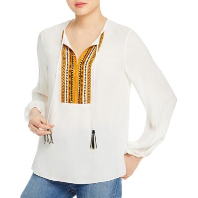 

Kobi Halperin Womens Cora Шелковая блуза с рукавами епископа и бисером Топ BHFO 4832, Цвет слоновой кости