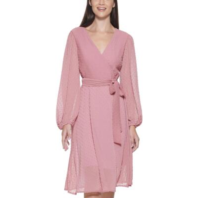 

Kensie Womens Swiss Dot Faux Wrap A-Line Midi Dress BHFO 9168, Розовый