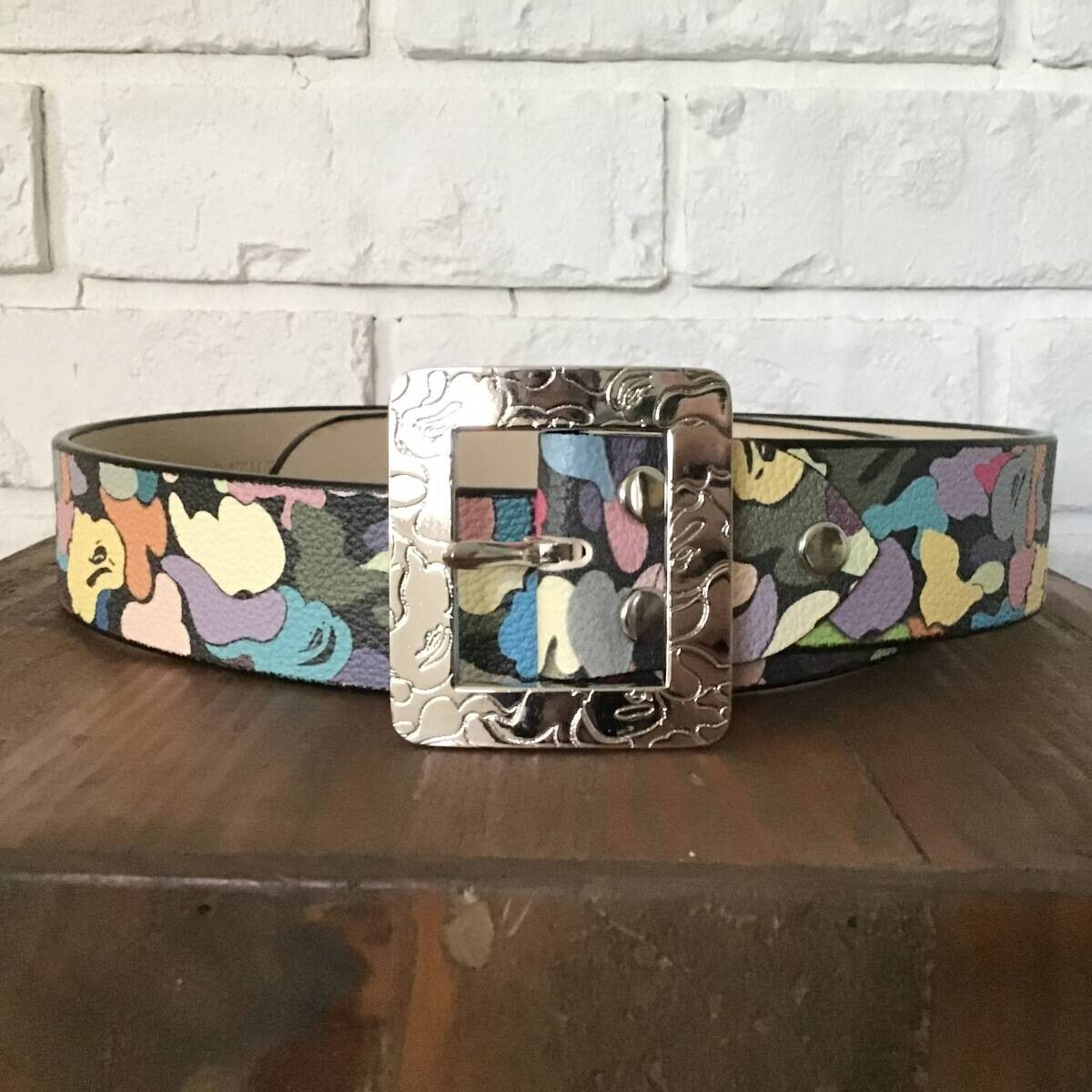 小物 A BATHING APE BAPESTA CAMO LEATHER BELT Authentic a bathing ape bape abc camo leather belt blue L