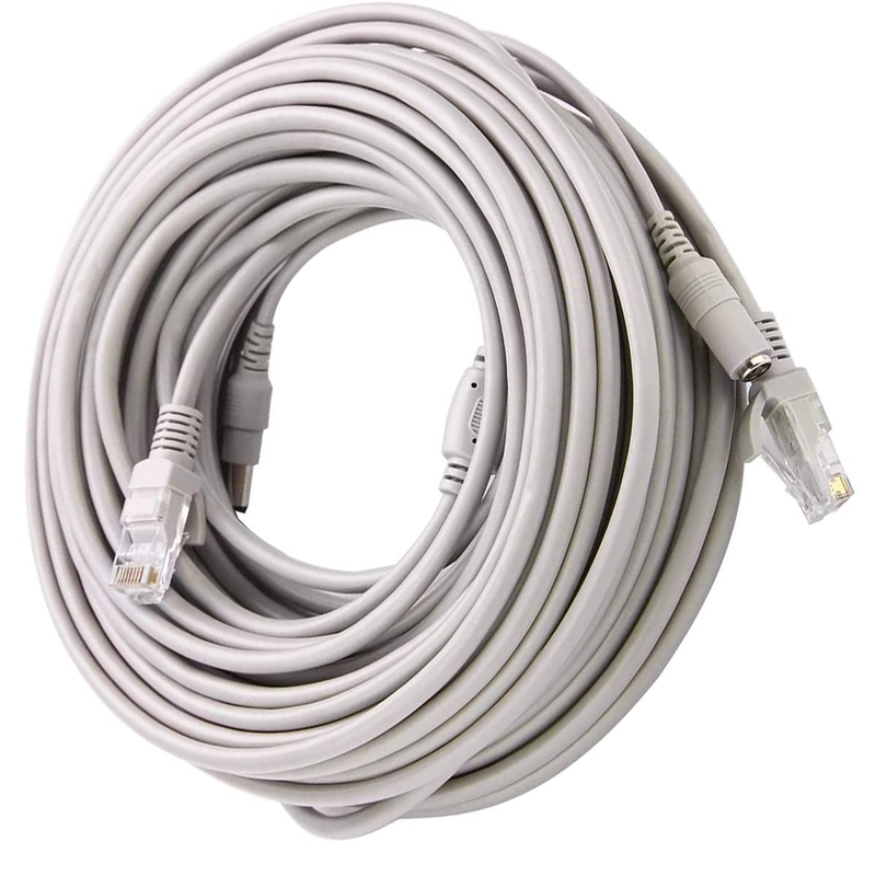 20M/60FT Ethernet CCTV Cable, Cat 5 RJ45 + 2.1X5.5Mm DC Power Cord, for CCTV Sec