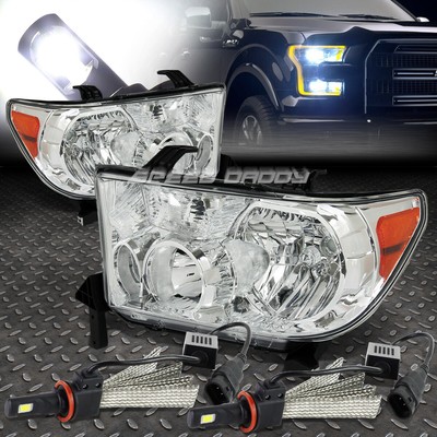 ХРОМИРОВАННЫЙ КОРПУС ФАРЫ С ЯНТАРНЫМ УГЛОМ НАКЛОНА + БЕЛАЯ СВЕТОДИОДНАЯ СИСТЕМА 6000K ДЛЯ 07-13 TUNDRA