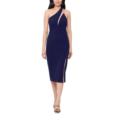 Женское клубное платье-футляр из темно-синего крепа на одно плечо Betsy & Adam, 6 BHFO 3381