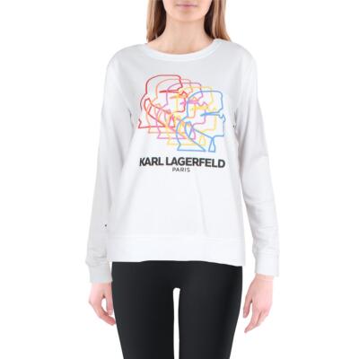 

Karl Lagerfeld Paris Женская белая толстовка с круглым вырезом с рисунком Loungewear  BHFO 7924, Белый