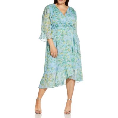 

Женское платье миди с запахом и v-образным вырезом Adrianna Papell Plus BHFO 4796, Blue multi