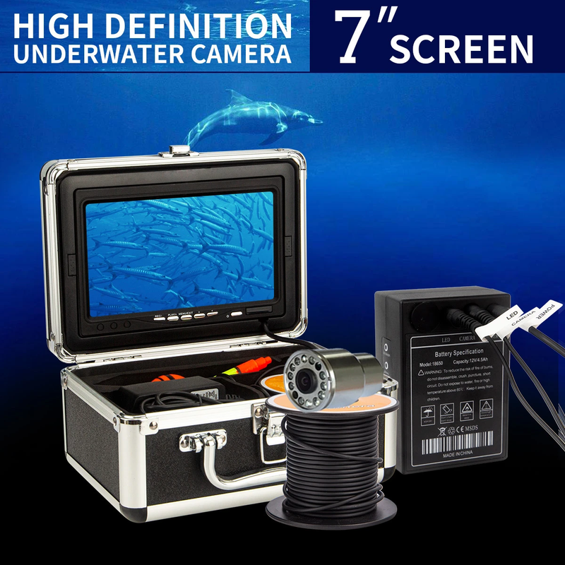 IP68 full waterproof 12 LEDS 7inch fish finder with portable metal case underwat