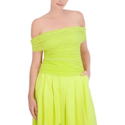 Женская блузка из многослойной сетки с рюшами и открытыми плечами BCBGMAXAZRIA BHFO 8842