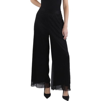 Nicole Miller Womens Black Mesh Metallic Dressy Wide Leg Pants XL BHFO 0787