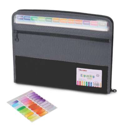 13 Pocket Accordion File Folder Expanding Zipper Document Letter Organizer Label