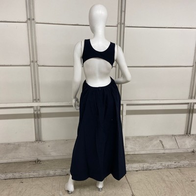 Pre-owned Deveaux Madelyn Cutout Cotton-seersucker Midi Dress Women's Size 4 In Blue