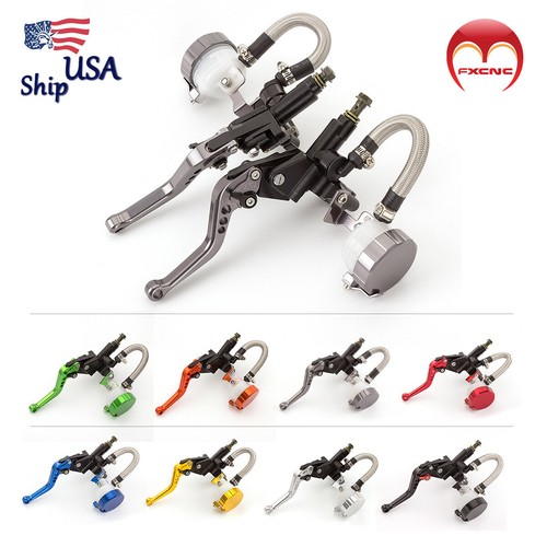 CNC 7/8" 22mm Master Cylinder Reservoir Dual Pump Clutch Brake Levers Hydraulic