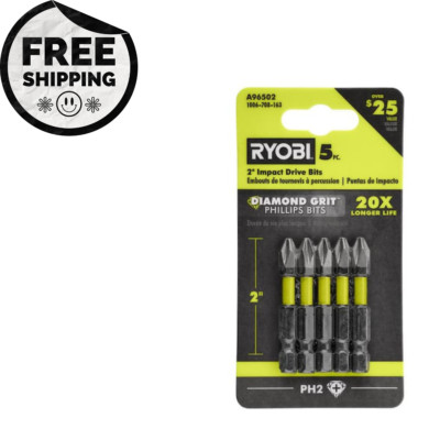 (5-Piece) 2 In. Diamond Grit Impact Drive Bits Ryobi Hex Shank PH2