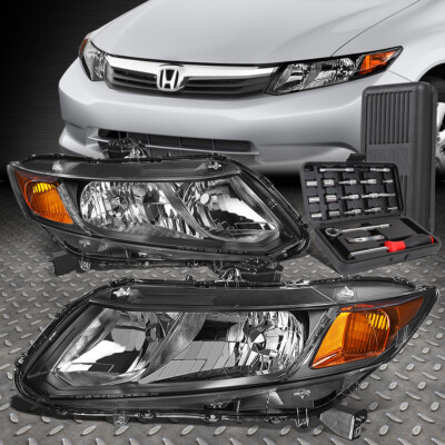 ДЛЯ 12-15 HONDA CIVIC ЧЕРНЫЙ КОРПУС ЯНТАРНЫЕ УГЛОВЫЕ ФАРЫ ГОЛОВНОГО СВЕТА + НАБОР ИНСТРУМЕНТОВ