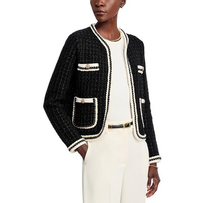 Elie Tahari Женский черный твидовый блейзер-кардиган Koka без воротника S BHFO 1414