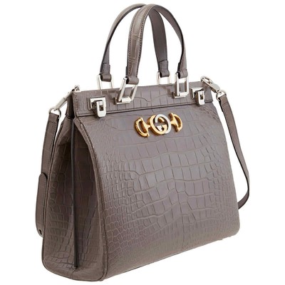 Pre-owned Gucci Grey Zumi Medium Top Handle Bag In Crocodile Effect 564714 Ev40x 1275