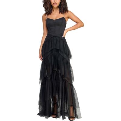 City Studio Womens Black Corset Tiered Evening Dress Gown Juniors 9/10 BHFO 8682