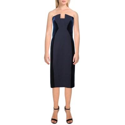 Black Halo Womens Lena Navy Velvet Inset Mixed Media Party Dress 0 BHFO 3813