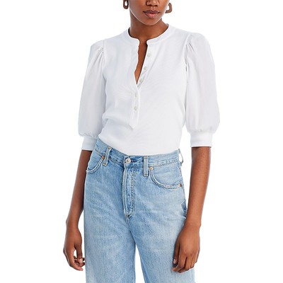 Veronica Beard Womens White Cotton Blend Ribbed Pullover Top Blouse XS BHFO 8603