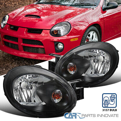 Headlights Headlamps Matte Black Left & Right Pair Set for 03-05 Dodge Neon