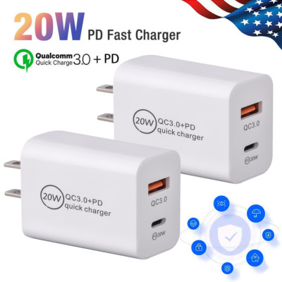 2pcs 20W Fast Charger Block USB Type C Wall Power Adapter For iPhone 14 13 12 11