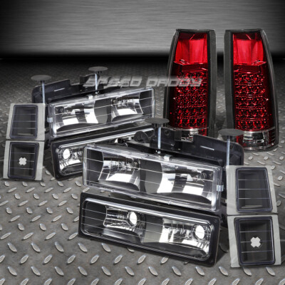FOR 94-98 C10 C/K BLACK HEADLIGHTS+CORNER+BUMPER+RED TAIL LED LIGHT LAMP